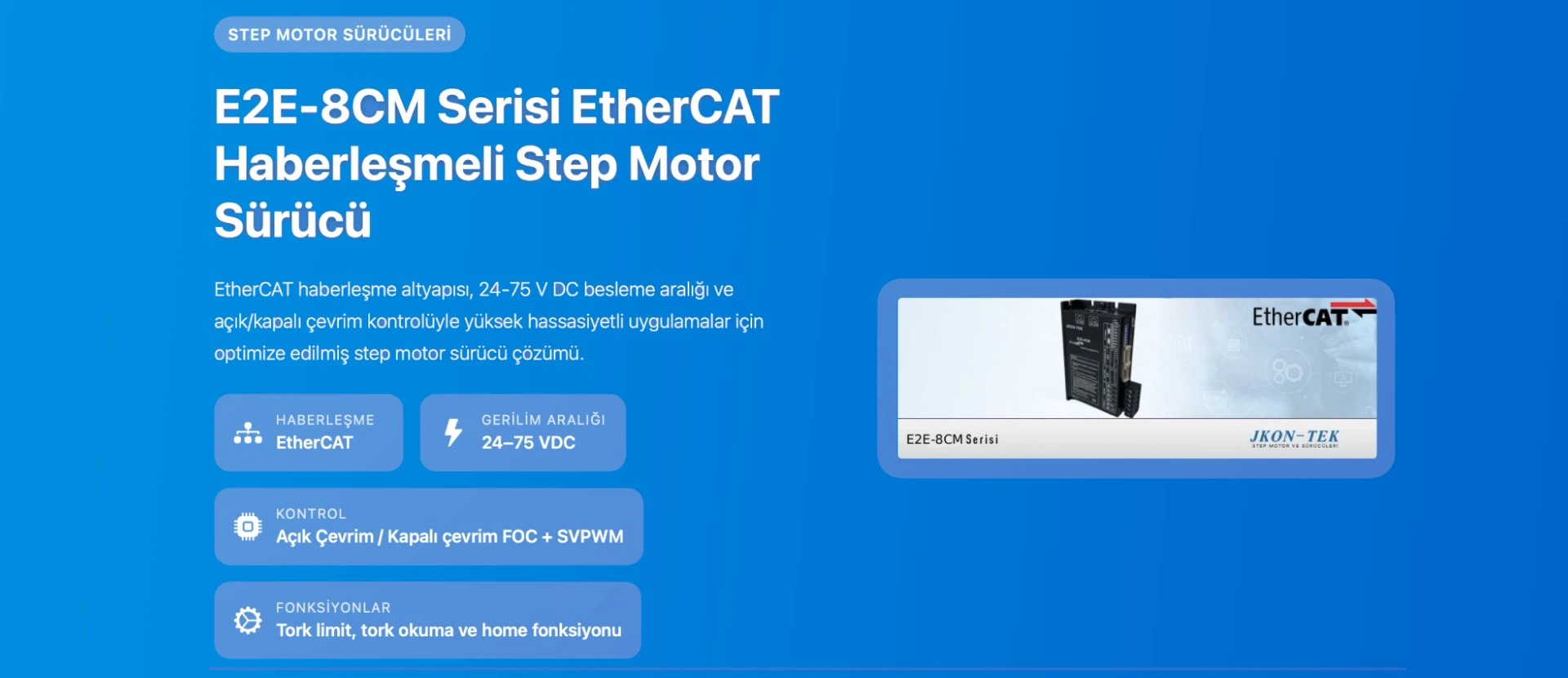 JKON-TEK E2E-8CM step motor çözümü
